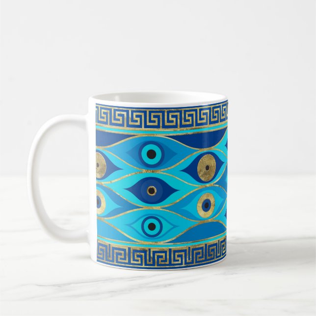 Mug Oeil malin grec et ornement de la clé grecque (Gauche)