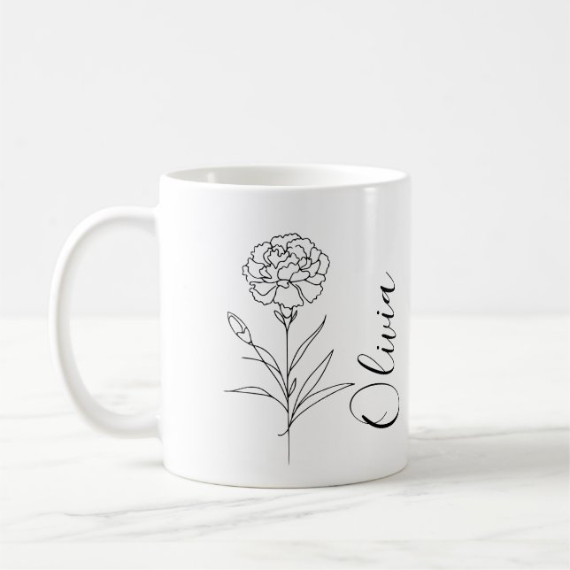 Mug Œillet de janvier personnalisé Fleur de naissance (Gauche)