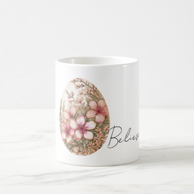 Mug Œuf de Pâques Fleurs de Printemps Blanches Roses É (Centre)