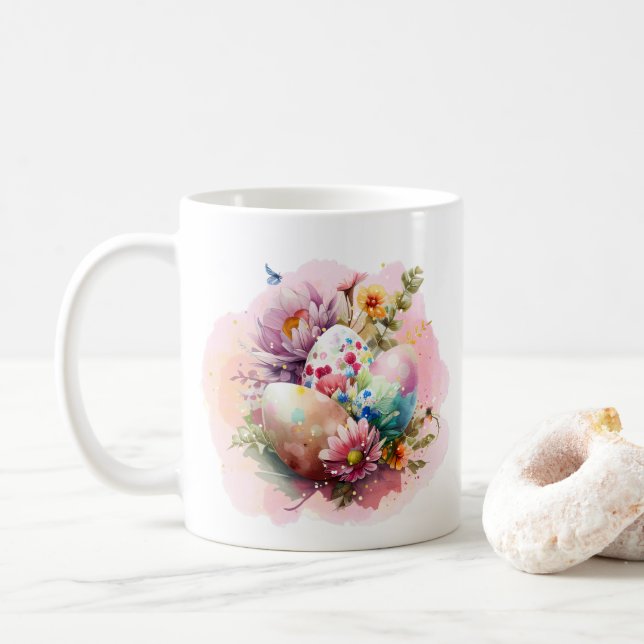 Mug Oeufs de Pâques aquarelle colorés (Avec donut)