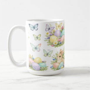 Mug Œufs de Pâques et Lapins au pastel Fleurs et Papil