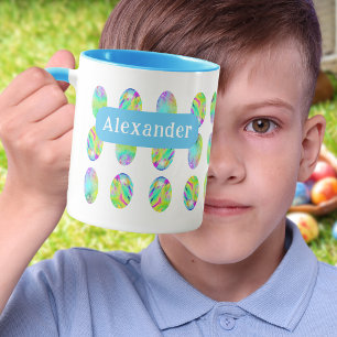 Mug OEufs de Pâques Nom personnalisé Bleu