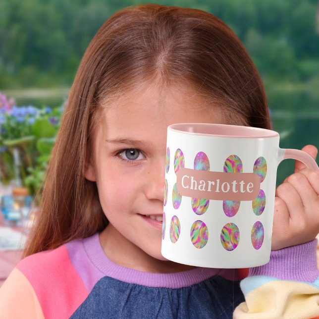 Mug OEufs de Pâques Nom personnalisé Rose (Personalized Easter egg hunt spring brunch pink mug)