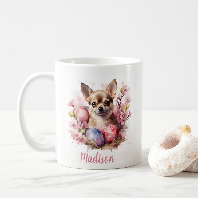 Mug Oeufs et fleurs du Chihuahua de Pâques - (Avec donut)