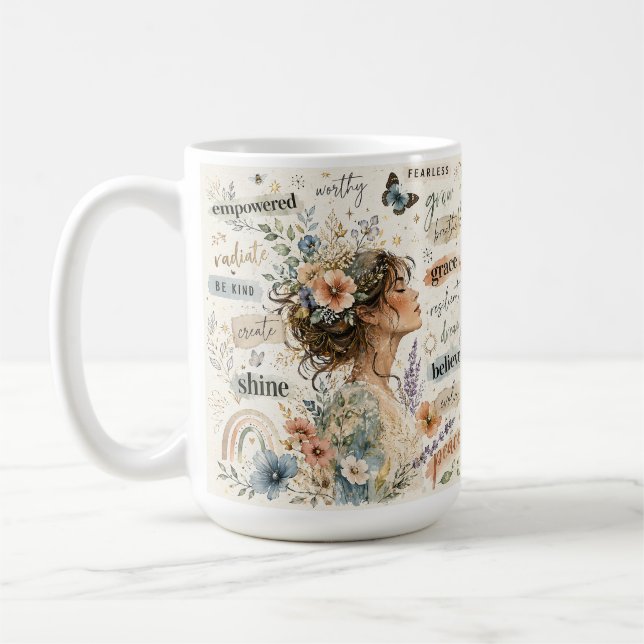 Mug Œuvre d'art à l'aquarelle affirmant les fleurs d'u (Gauche)