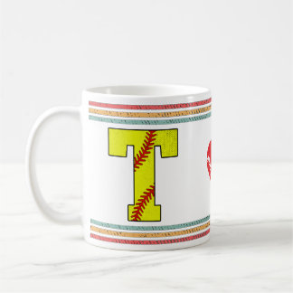 Mug Œuvre d'art de lettre T de softball rétro vintage