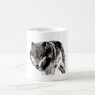 Mug Oeuvre d'art noir et blanc Wild Wolf