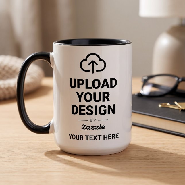 Mug Œuvre d'art personnalisée avec texte (Simulated mug on table)