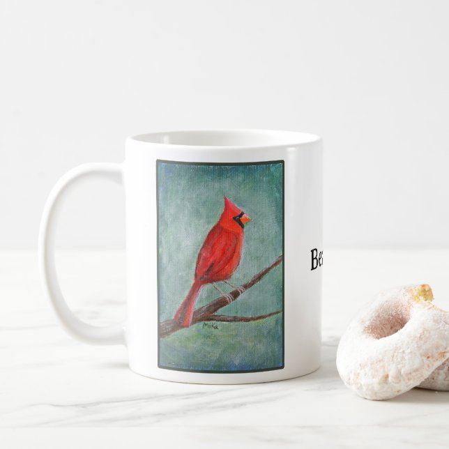 Mug Œuvre d'art unique et lunatique du cardinal peint  (Avec donut)