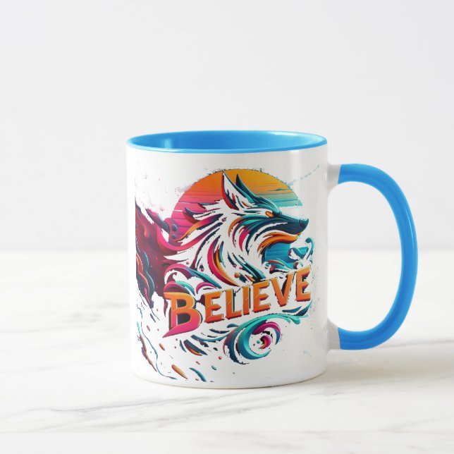 Mug Oeuvre numérique dynamique avec un loup stylisé (Droite)