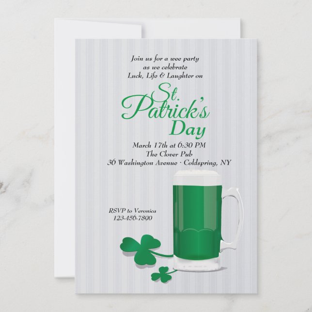 Mug of Green Beer St. Patrick's Day Invitation (Devant)