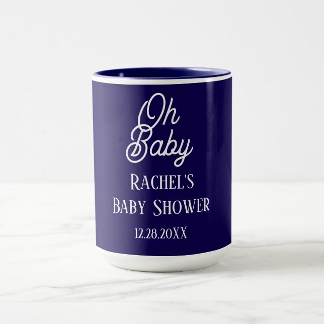 Mug Oh Baby Navy Blue Script Baby shower Cadeau Favori (Centre)