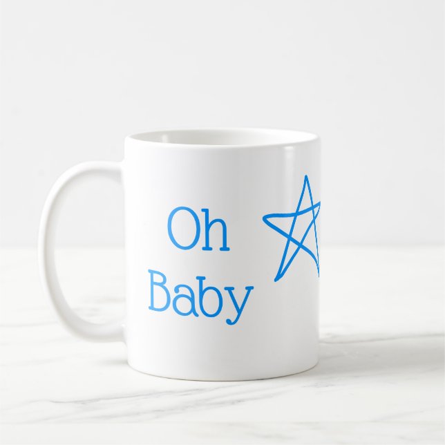 Mug Oh bébé bleu étoile baby shower ajouter nom passé  (Gauche)