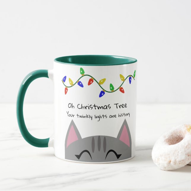 Mug Oh chat tigré et lumières d'arbre de Noël (Avec donut)
