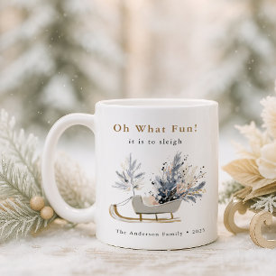 Mug Oh What Fun Winter Sleigh Floral Photo Noël