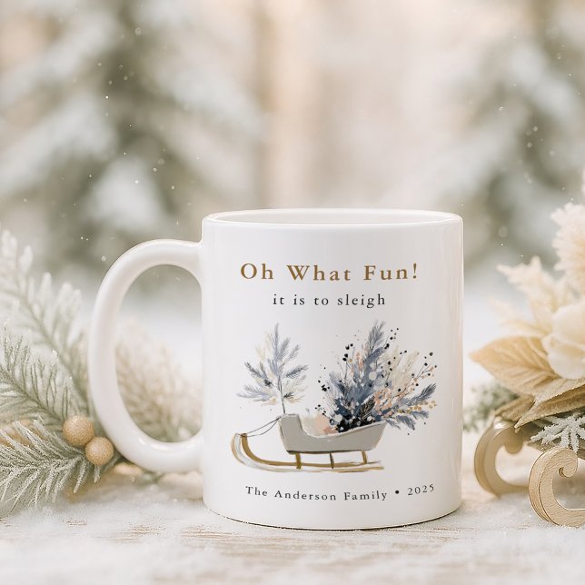 Mug Oh What Fun Winter Sleigh Floral Photo Noël (Créateur téléchargé)