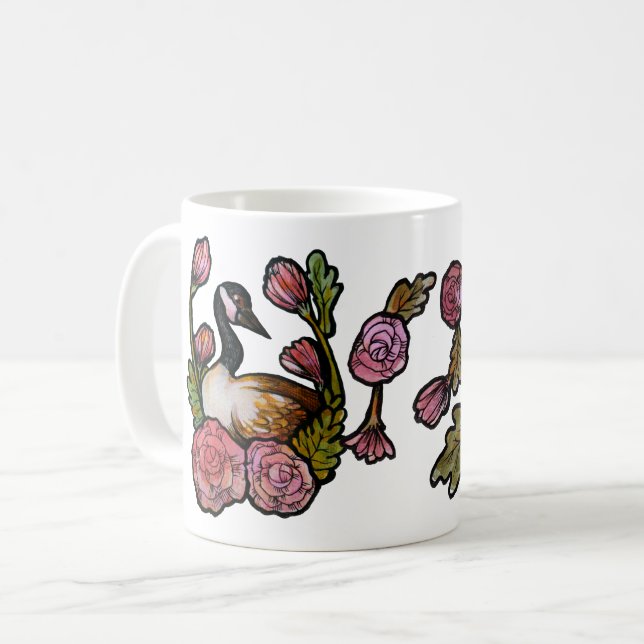 Mug Oie canadienne Oie canadienne Oie rose Floral Art (Devant gauche)