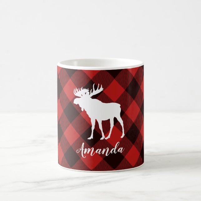 Mug Oie et buffle Noël rouge et noir plat (Centre)