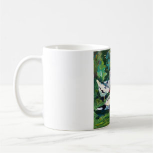 Mug oies dans le village sur l'étang