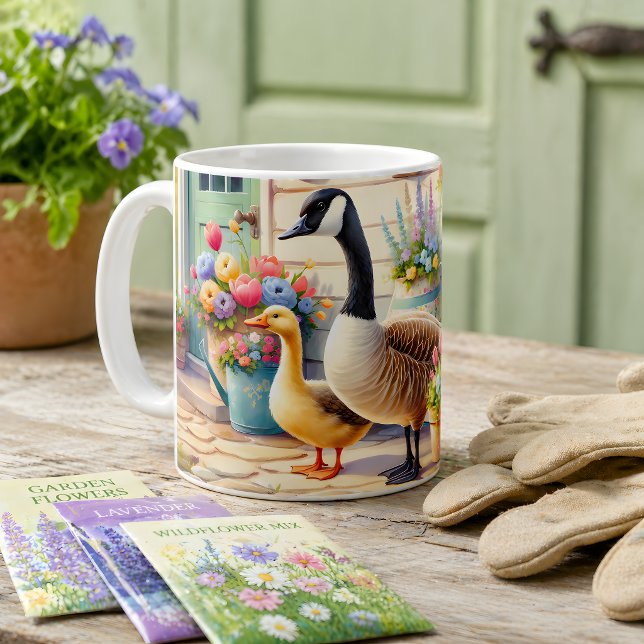 Mug Oies de jardin de campagne Illustration de printem (Cottage Garden Geese Spring Illustration Coffee Mug)