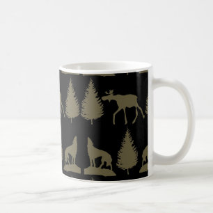 Mug Oies sauvages Loups Pins Arbres Rustiques Tan Noir
