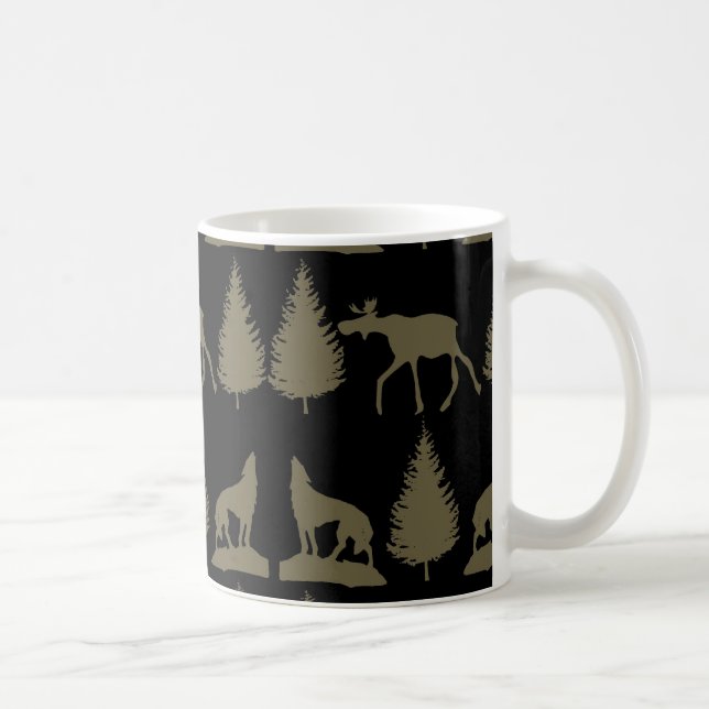 Mug Oies sauvages Loups Pins Arbres Rustiques Tan Noir (Droite)