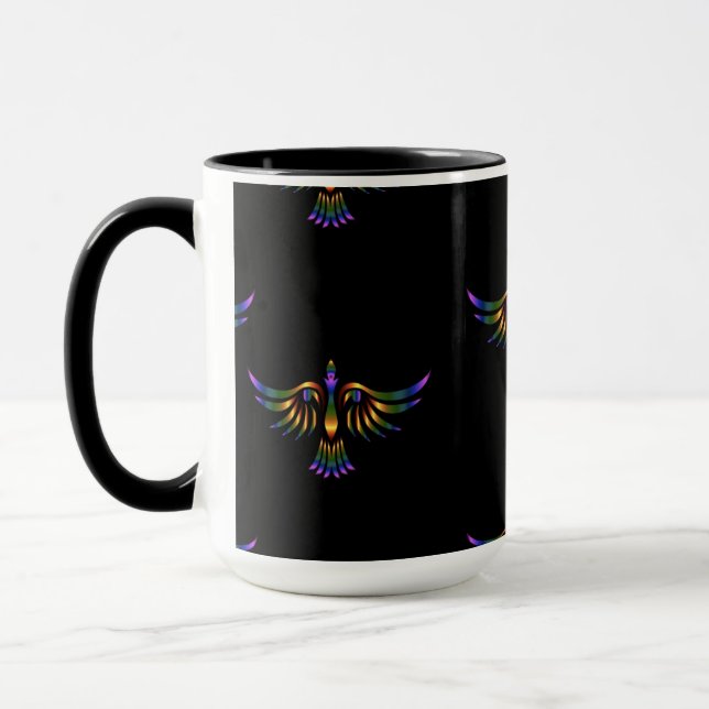 Mug Oiseau abstrait doré, violet et vert sur noir (Gauche)