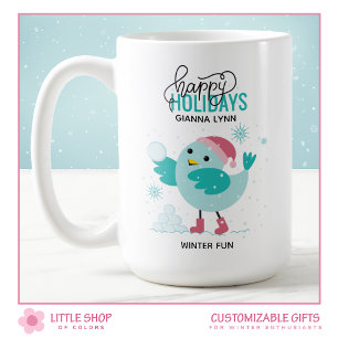 Mug Oiseau Bleu d'Hiver Jouant dans la Neige Personnal