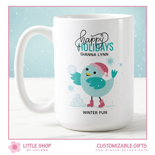Mug Oiseau Bleu d'Hiver Jouant dans la Neige Personnal (Créateur téléchargé)