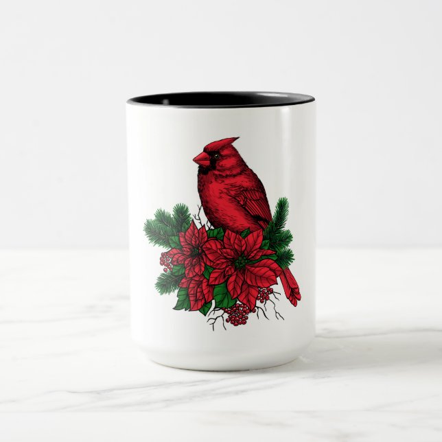 Mug Oiseau cardinal, illustration de Noël (Centre)