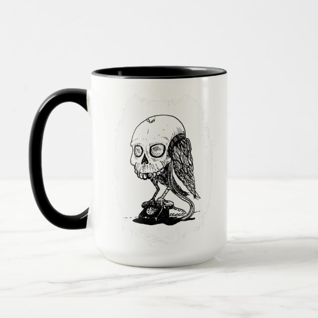 Mug Oiseau crânien perché sur un téléphone rotatif vin (Gauche)