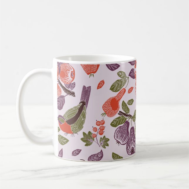 Mug oiseau dans un jardin de fruits. motif transparent (Gauche)