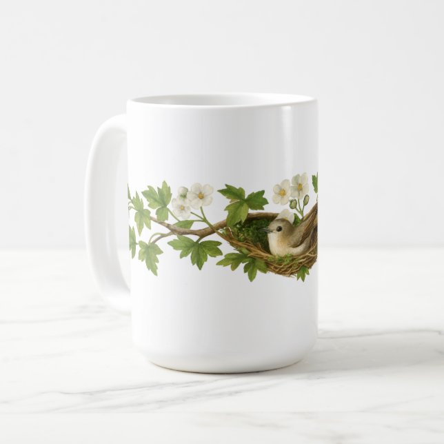 Mug Oiseau dans un nid d'oiseau sur des branches en fl (Devant gauche)