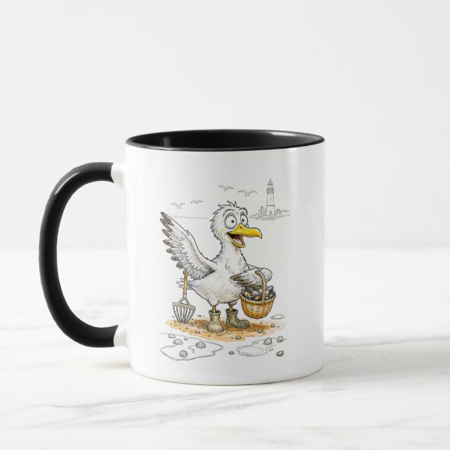 Mug Oiseau de bande dessinée collectant des coquillage (Gauche)