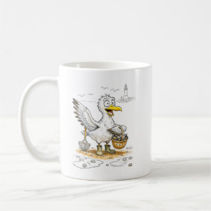Mug Oiseau de bande dessinée collectant des coquillage