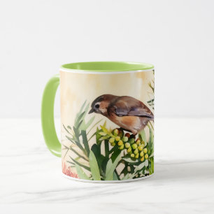Mug Oiseau de Bruant Brown sur les fleurs Coupe d'Art