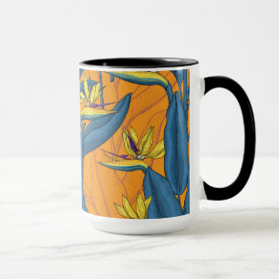 Mug Oiseau de fleurs paradisiaques sur orange