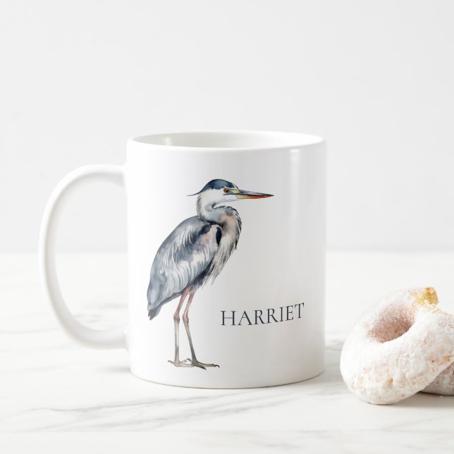Mug Oiseau de Héron Bleu Côtier Personnalisé (Avec donut)