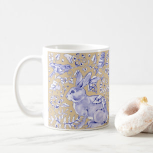 Mug Oiseau de lapin Bleu Tan Élégant nature animale fl
