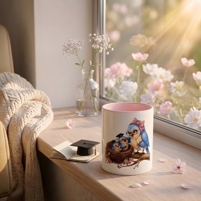 Mug Oiseau de Remise de Diplôme Rose Mignon (Créateur téléchargé)
