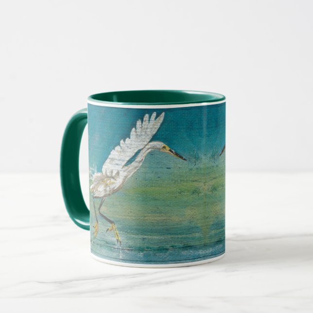 Mug Oiseau d'Egret Océan Art Turquoise (Devant gauche)