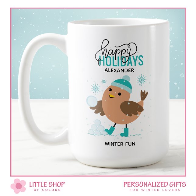 Mug Oiseau d'hiver jouant dans la neige Personnalisé (Créateur téléchargé)