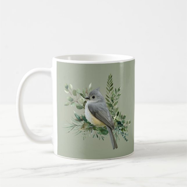 Mug Oiseau gris sur la boue de arrière - plan vert oli (Gauche)