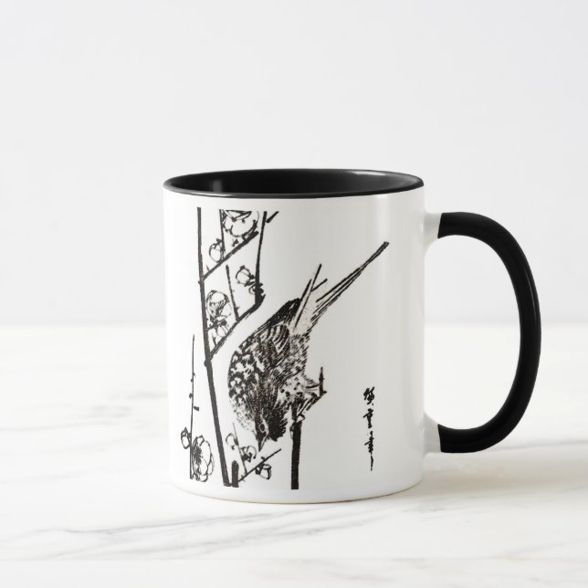 Mug Oiseau japonais sur une branche - noir et blanc (Droite)