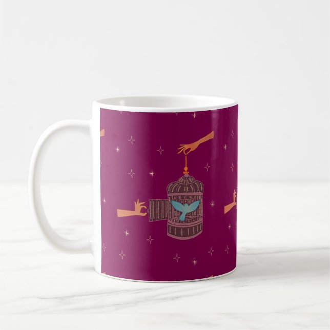 Mug Oiseau libre Cage à oiseaux | Art folklorique Main (Gauche)