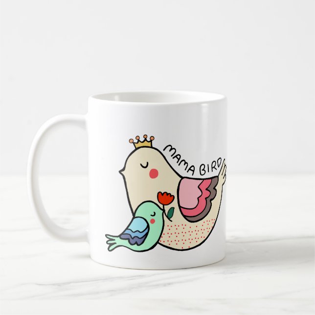 Mug Oiseau maman, cadeau de jour pour les mères, art d (Gauche)