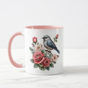 Mug oiseau mignon et fleurs