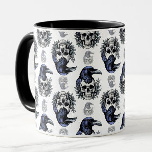 Mug Oiseau noir sur un crâne Goth Design Motif