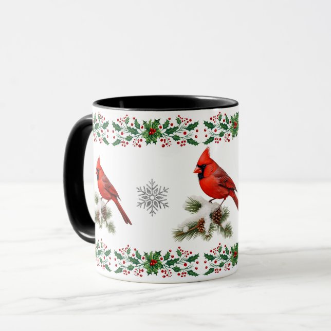 Mug Oiseau rouge élégant cardinal vacances Noël (Devant gauche)