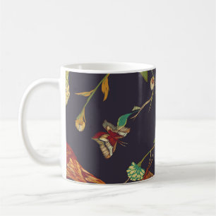 Mug Oiseau vintage, Papillon, Aquarelle de broderie.